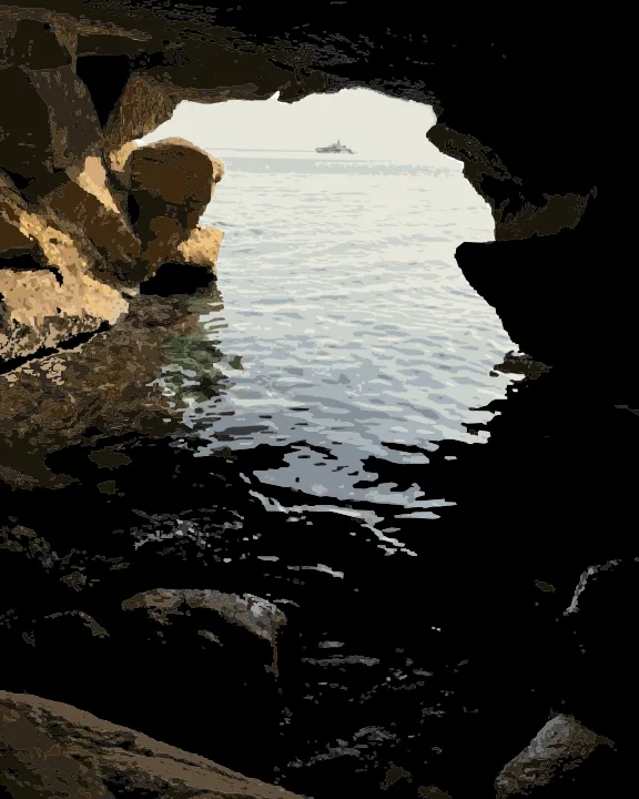 The same cave as a finished paint-by-numbers picture