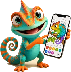 Hammy showing a paint-by-numbers picture on a phone